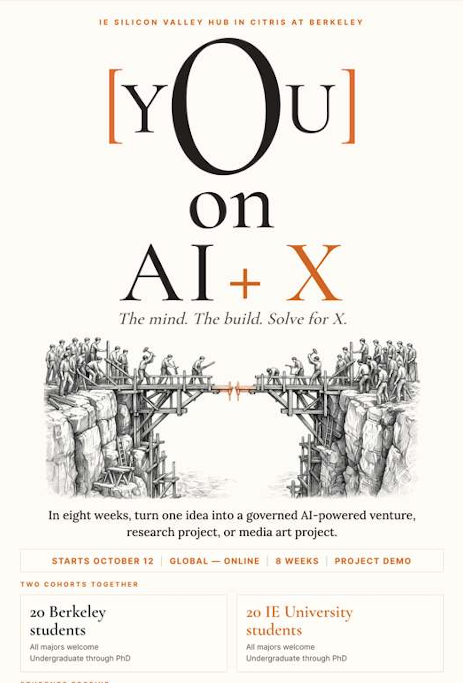 [YOU] on AI plus X course poster with bridge-building illustration